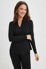 Draped V-Neck Long Sleeve Top