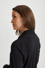 Draped V-Neck Long Sleeve Top