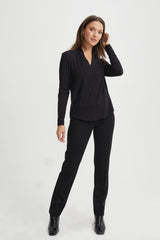 Draped V-Neck Long Sleeve Top