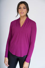 Draped V-Neck Long Sleeve Top