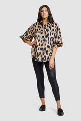 Linen Animal Print Shirt with Balloon Sleeves