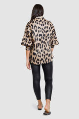 Linen Animal Print Shirt with Balloon Sleeves
