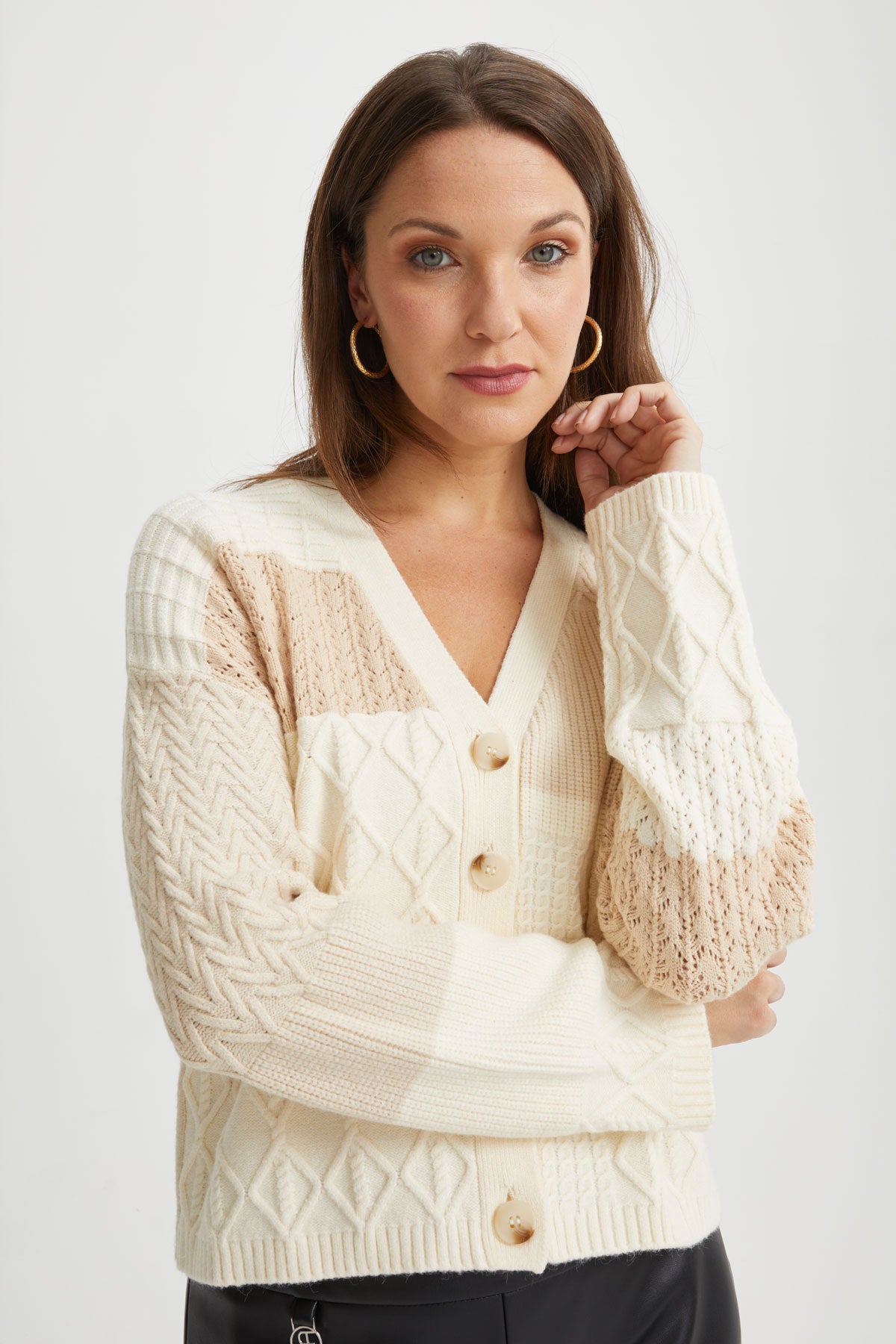 Patchwork Cable-Knit Cardigan – Raffinalla