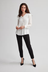 Ivory Long Sleeve Ruffle Blouse