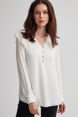 Ivory Long Sleeve Ruffle Blouse