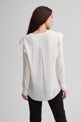 Ivory Long Sleeve Ruffle Blouse