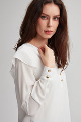Ivory Long Sleeve Ruffle Blouse