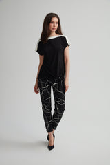 Contrast Trim with Peek-a-Boo Shoulder Top