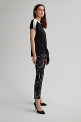Black Marble Skinny Ankle Pant with Buttons