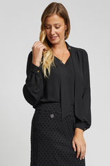 Tie Blouse with Puff Sleeves