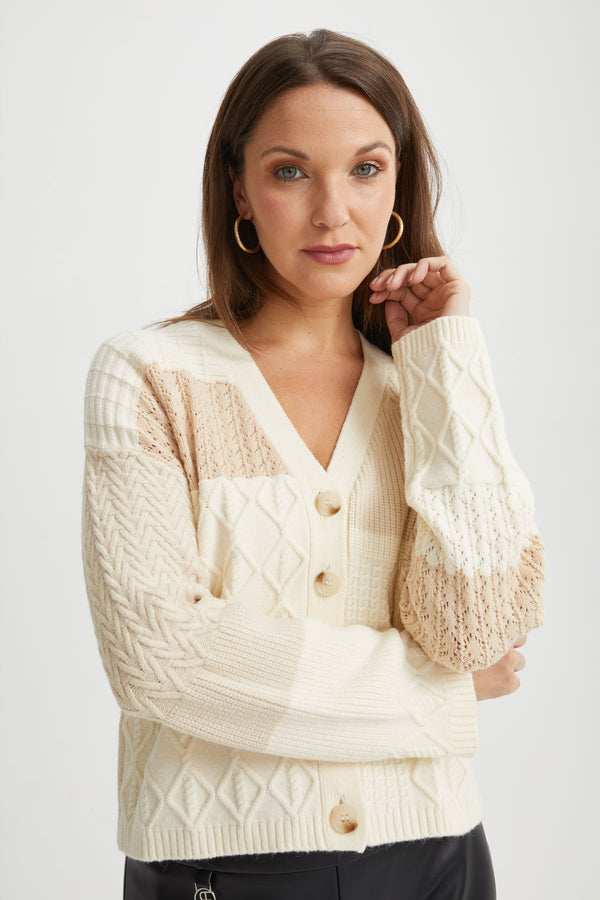 Patchwork Cable-Knit Cardigan