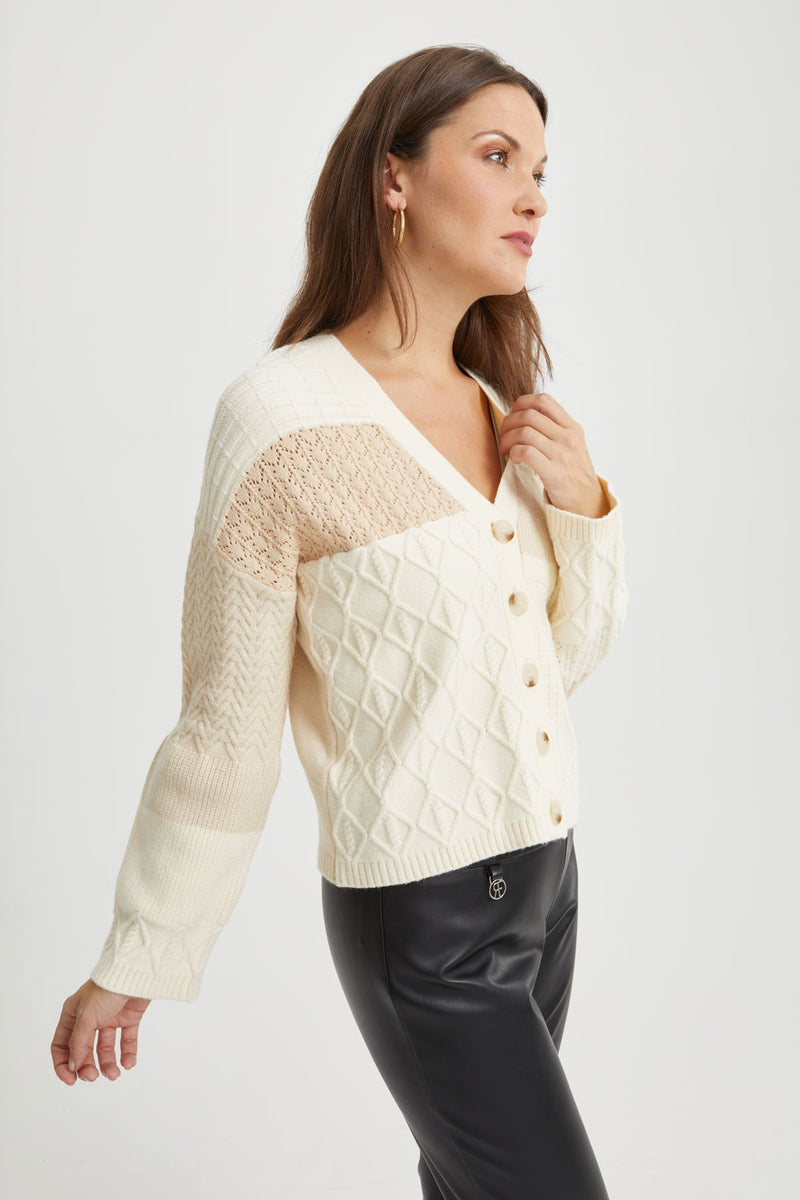 Patchwork Cable-Knit Cardigan – Raffinalla